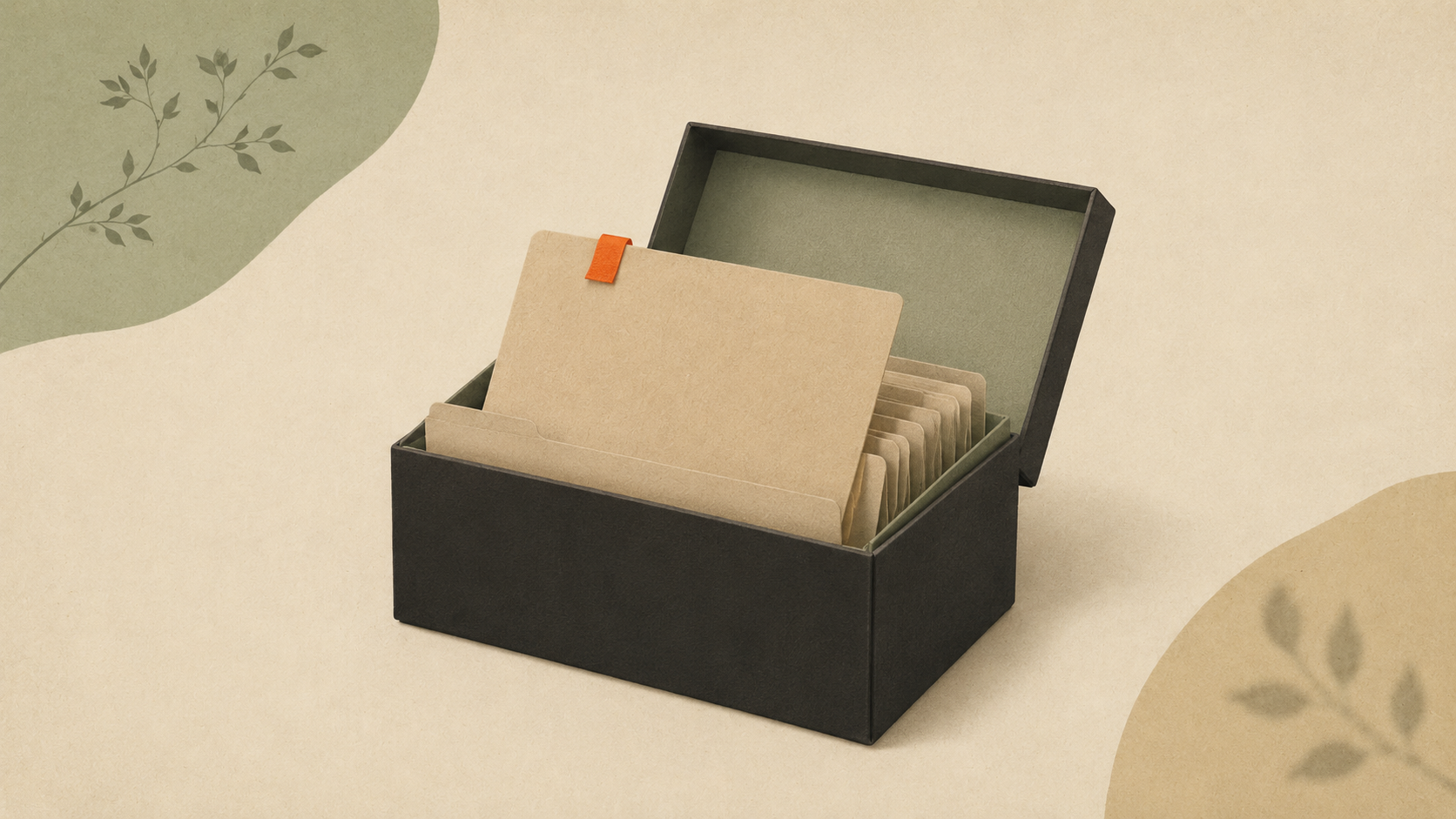 Editorial illustration of an open archival box with folders and a single illuminated document, evoking recovered brand assets