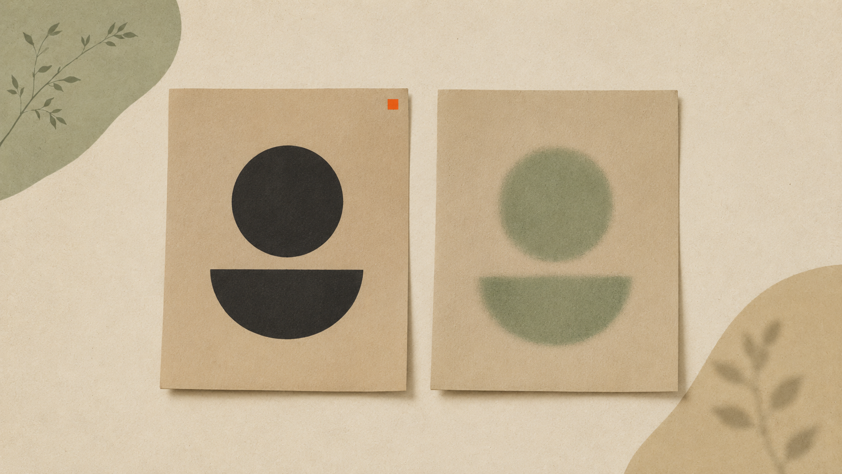Editorial illustration of two side-by-side print samples on a press table, one crisp and one soft, viewed from above