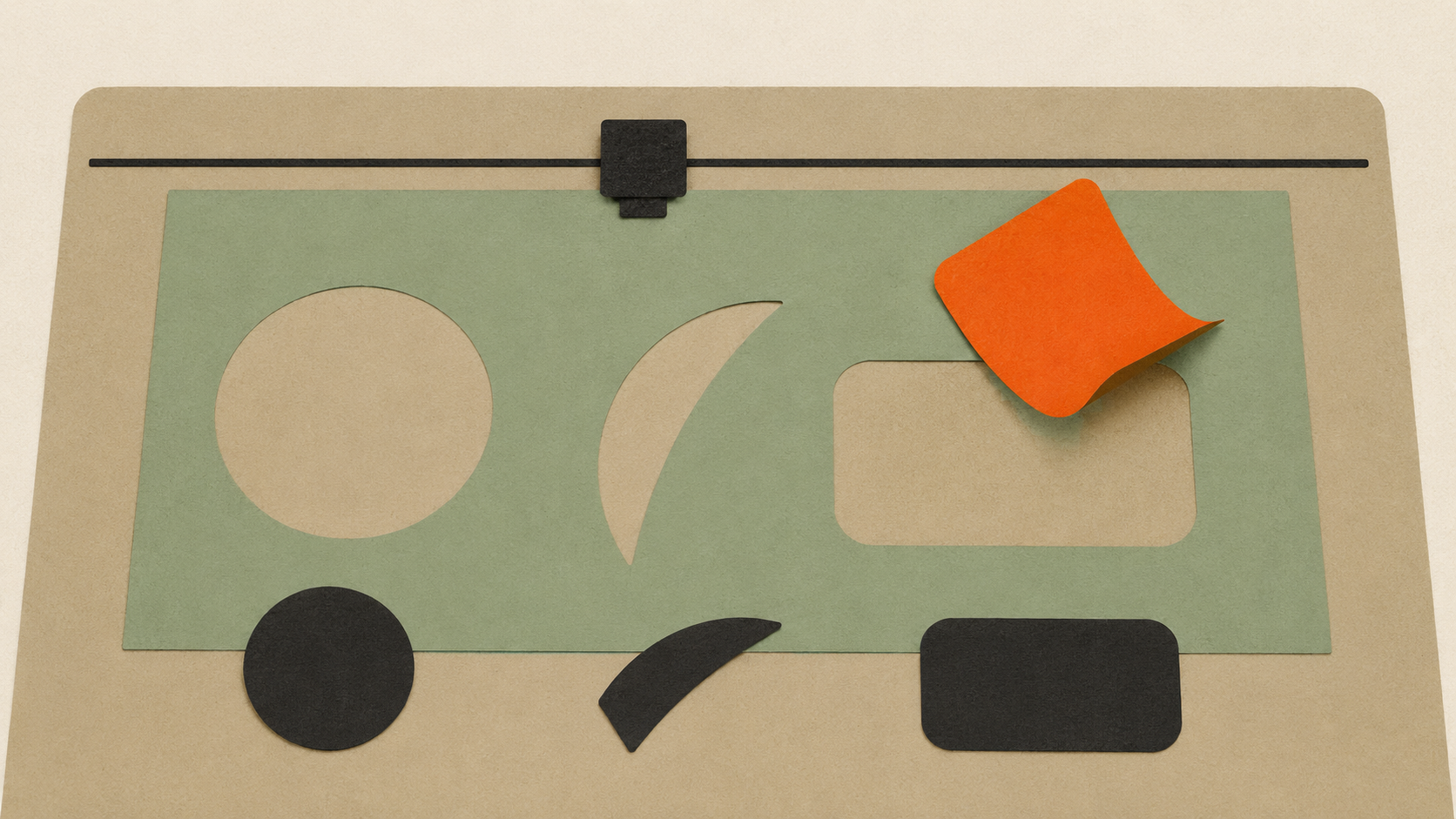 Editorial illustration of a vinyl cutter plotter with abstract cut shapes on the cutting bed