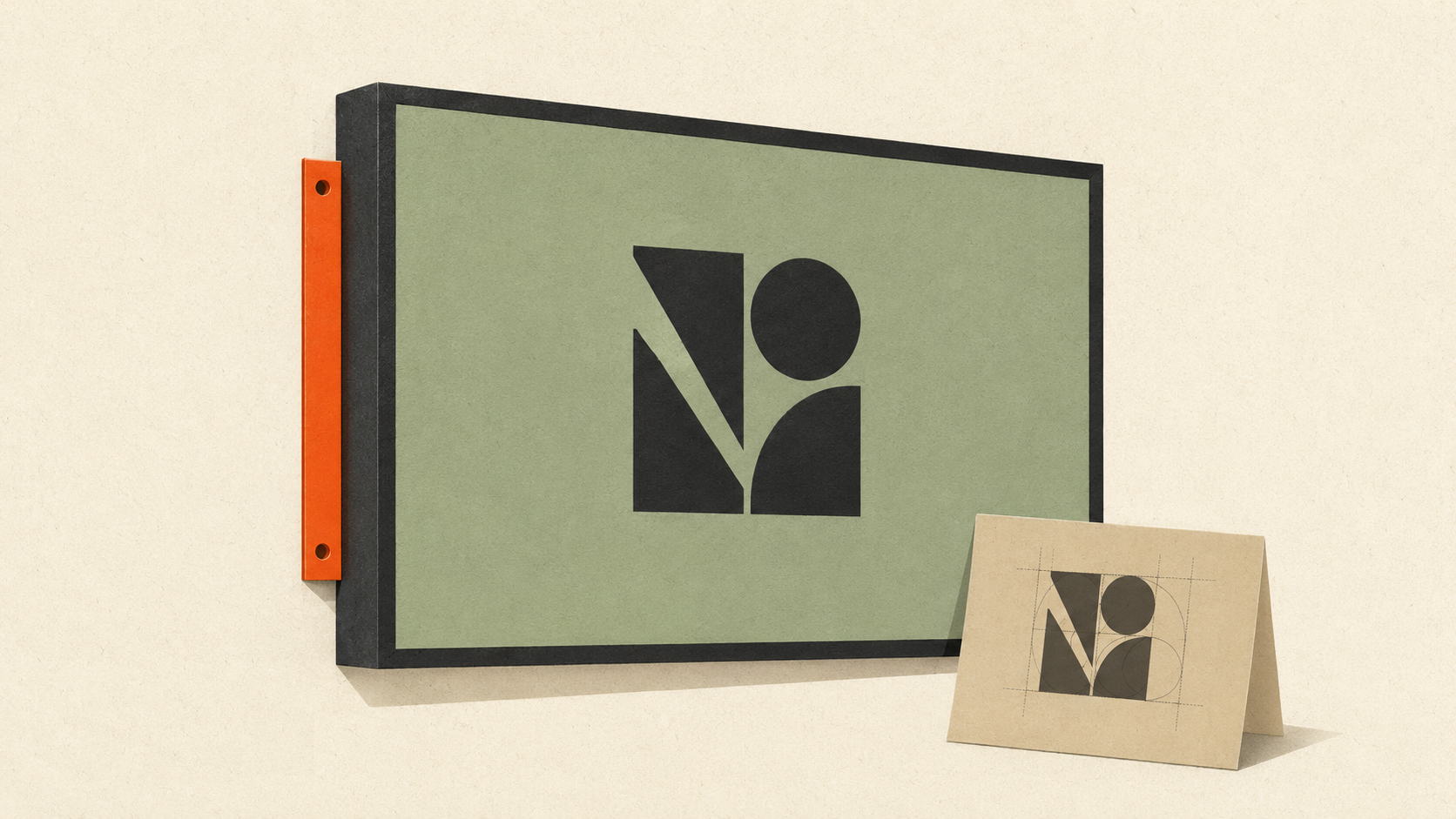 Editorial illustration of a large mounted sign with abstract geometric shape, evoking large format vector work